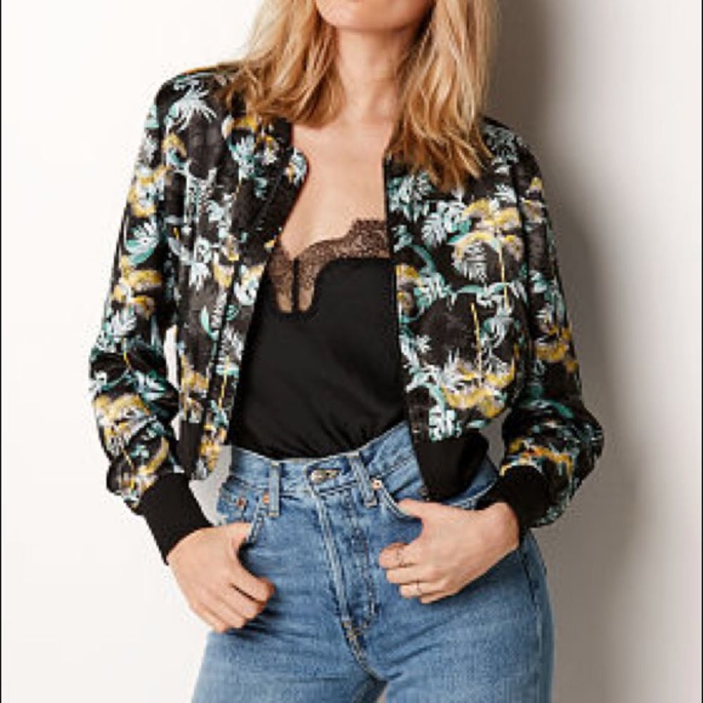 Tropical Chic Crop Bomber Jacket